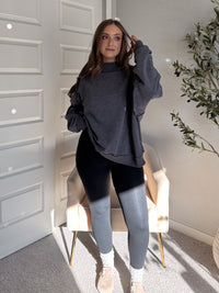 Jamie Vintage Wash Oversized Mock Neck Pullover (Charcoal)