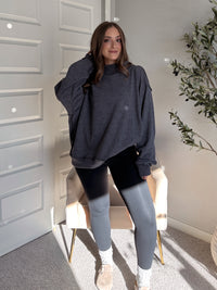 Jamie Vintage Wash Oversized Mock Neck Pullover (Charcoal)