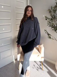 Jamie Vintage Wash Oversized Mock Neck Pullover (Charcoal)