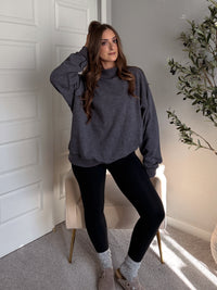 Jamie Vintage Wash Oversized Mock Neck Pullover (Charcoal)