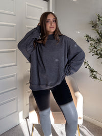 Jamie Vintage Wash Oversized Mock Neck Pullover (Charcoal)