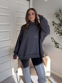 Jamie Vintage Wash Oversized Mock Neck Pullover (Charcoal)