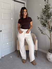Jones Waffle Knit Elastic Waist Wide Leg Pants (Cream)