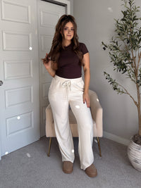 Jones Waffle Knit Elastic Waist Wide Leg Pants (Cream)