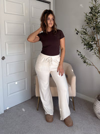 Jones Waffle Knit Elastic Waist Wide Leg Pants (Cream)