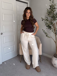 Jones Waffle Knit Elastic Waist Wide Leg Pants (Cream)