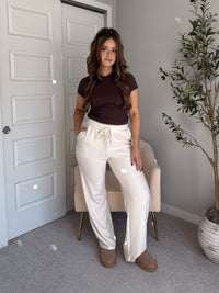 Jones Waffle Knit Elastic Waist Wide Leg Pants (Cream)