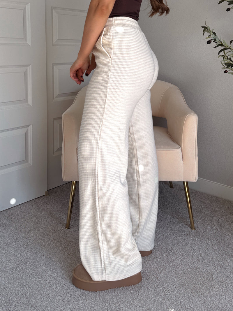 Jones Waffle Knit Elastic Waist Wide Leg Pants (Cream)