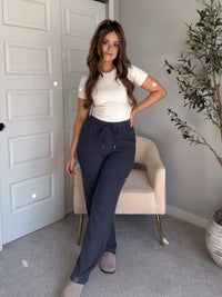 Jones Waffle Knit Elastic Waist Wide Leg Pants (Navy)