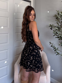 Lea Floral A-Line Elastic Waist Mini Skirt (Black)