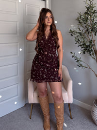 Lea Floral A-Line Elastic Waist Mini Skirt (Brown)