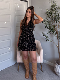 Lea Floral Button Down Lace Trim Peplum Top (Black)
