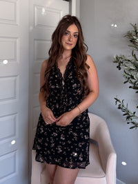 Lea Floral Button Down Lace Trim Peplum Top (Black)