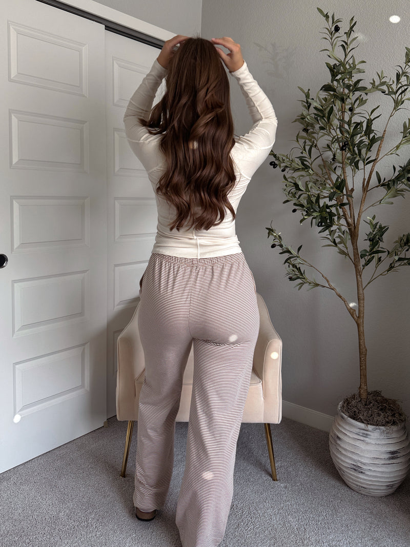 Lilah Striped Knit Lounge Pants (Coffee/White)