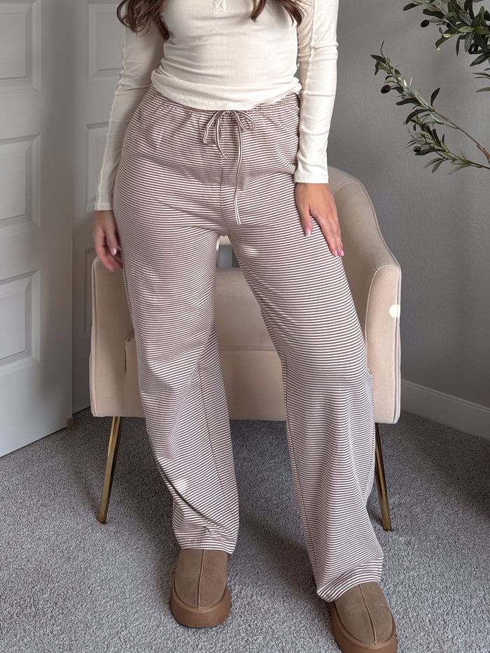 Lilah Striped Knit Lounge Pants (Coffee/White)