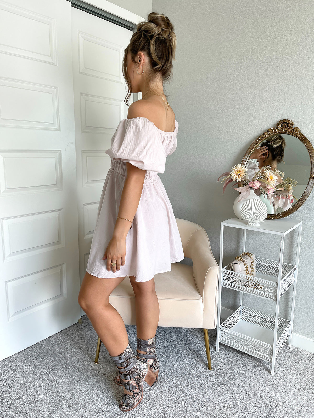 Lily Puff Sleeve Strapless Mini Dress (Blush) | La Belle Boutique: Neutral Women's Online Clothing Boutique