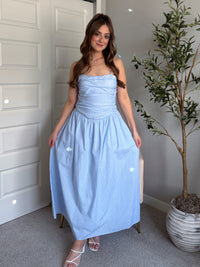 Lily Striped Cotton DropWaist Midi Dress (Light Blue) La Belle Boutique Lily Striped Cotton DropWaist Midi Dress (Light Blue) La Belle Boutique