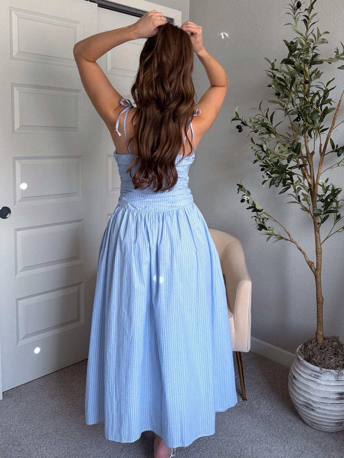 Lily Striped Cotton DropWaist Midi Dress (Light Blue) La Belle Boutique Lily Striped Cotton DropWaist Midi Dress (Light Blue) La Belle Boutique