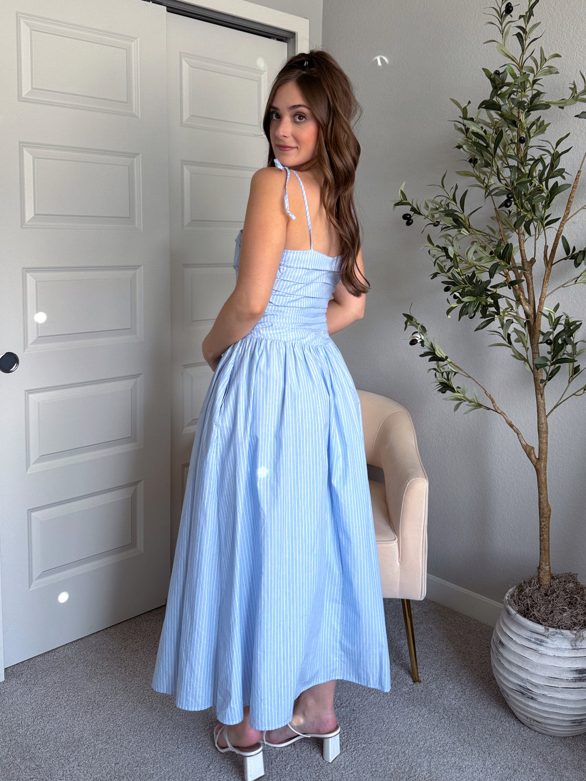 striped midi dress Lily Striped Cotton Drop‑Waist Midi Dress (Light Blue) – La Belle Boutique