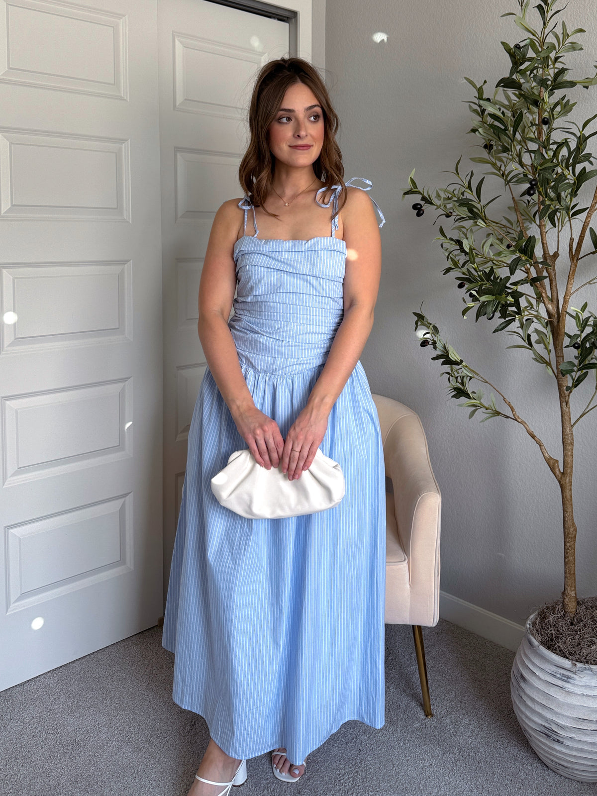 Lily Striped Cotton DropWaist Midi Dress (Light Blue) La Belle Boutique Lily Striped Cotton DropWaist Midi Dress (Light Blue) La Belle Boutique