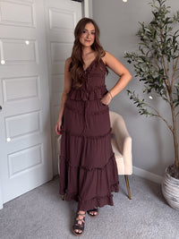 Liora Cotton Ruffle Peplum Tie Front Top (Brown)