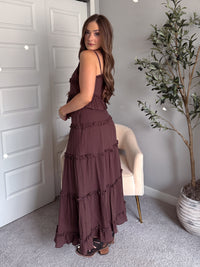 Liora Cotton Ruffle Peplum Tie Front Top (Brown)