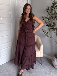 Liora Cotton Ruffle Peplum Tie Front Top (Brown)