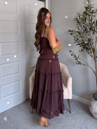 Liora Cotton Ruffle Peplum Tie Front Top (Brown)