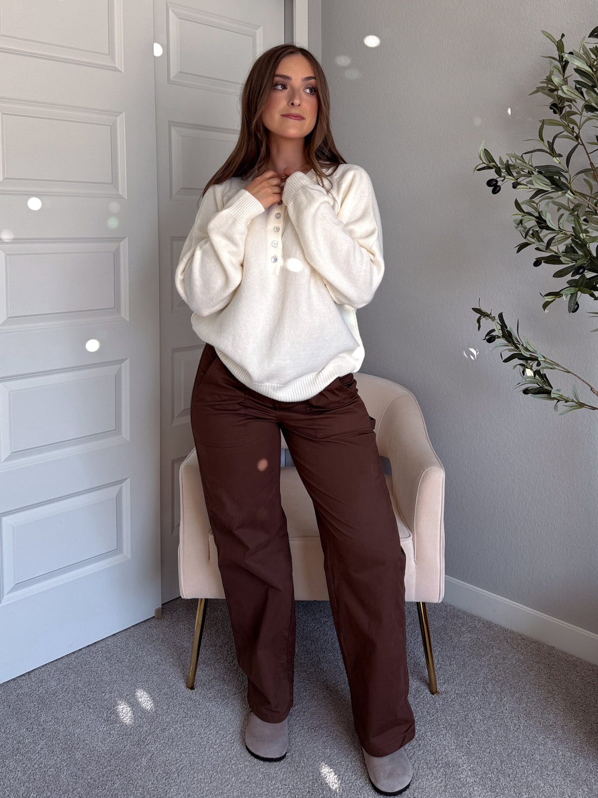 Lucie Oversized Henley Sweater (Cream)