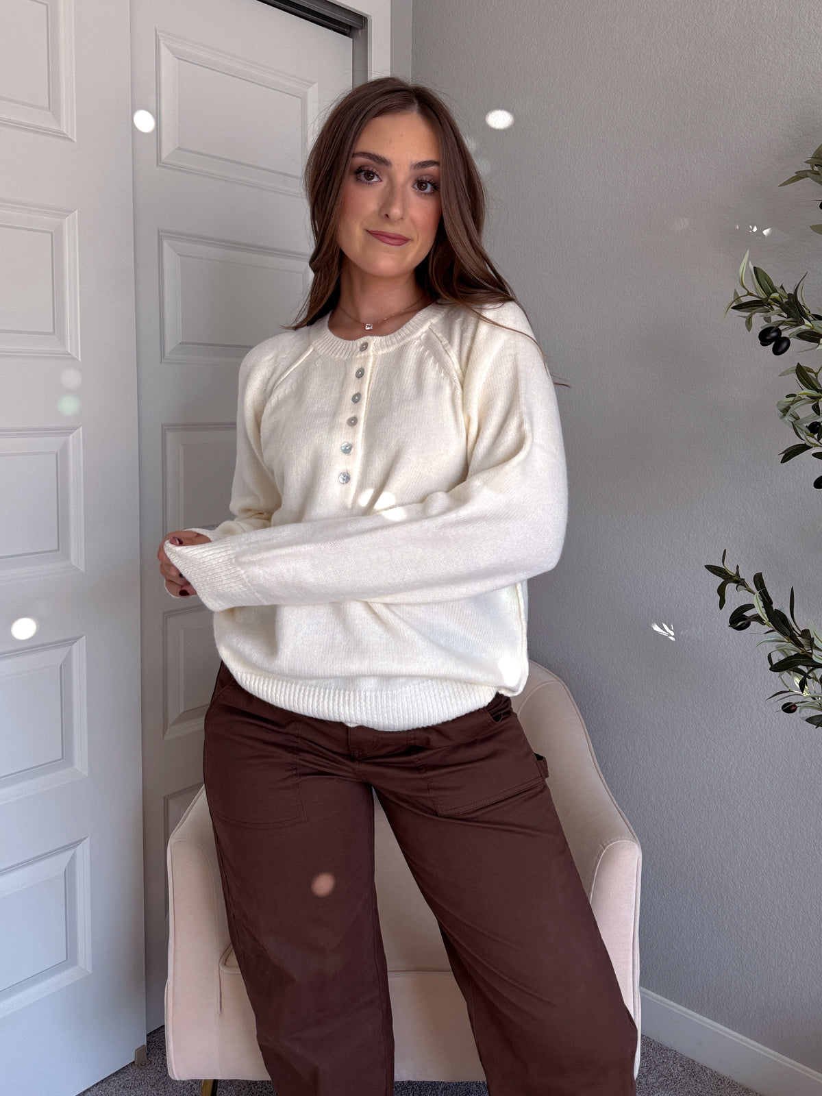 Lucie Oversized Henley Sweater (Cream)