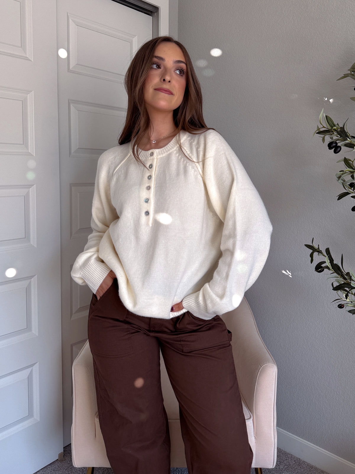 Lucie Oversized Henley Sweater (Cream)
