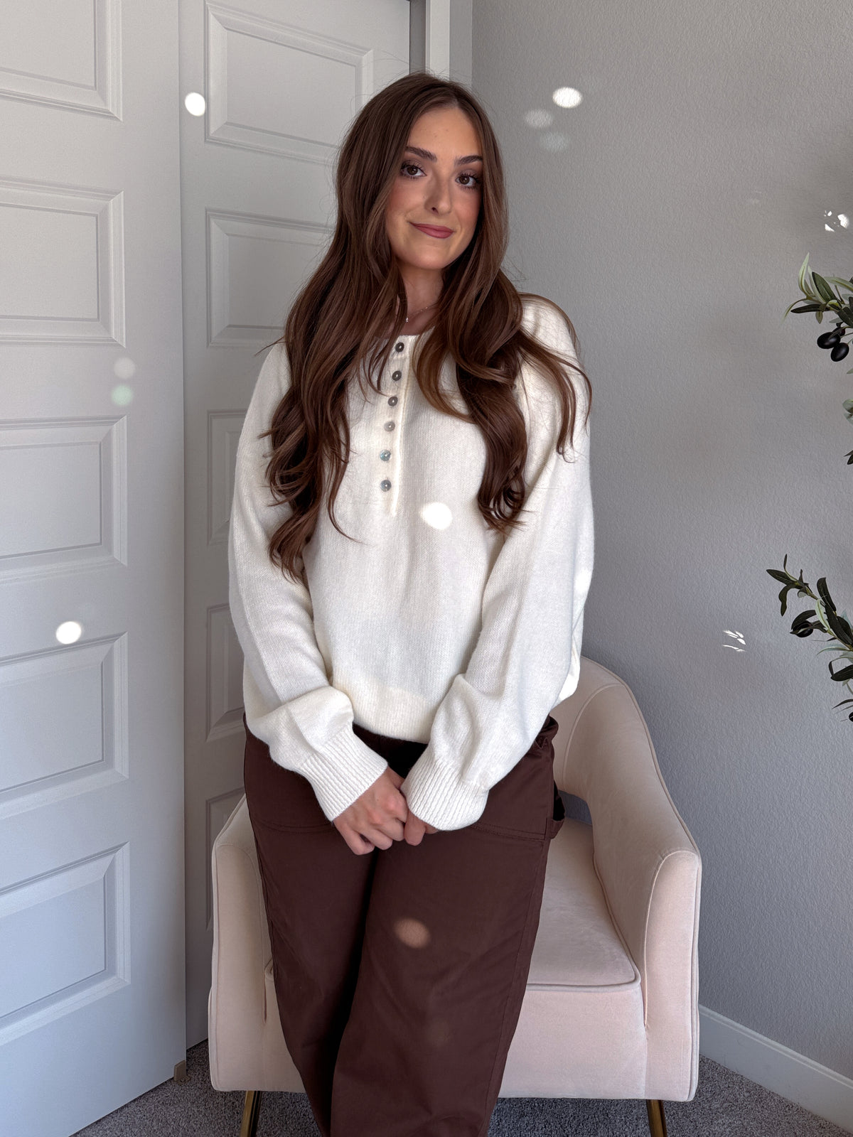 Lucie Oversized Henley Sweater (Cream)