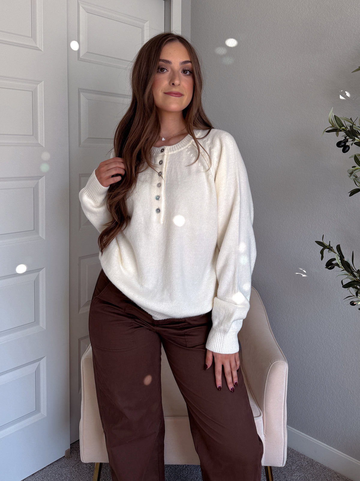 Lucie Oversized Henley Sweater (Cream)