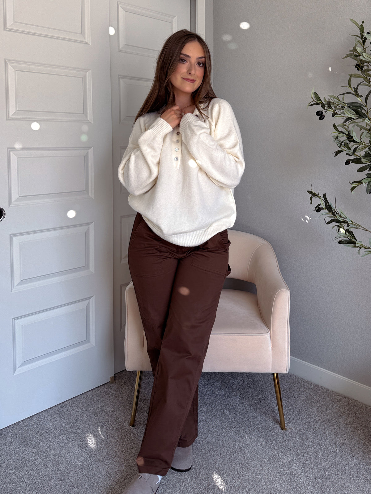 Lucie Oversized Henley Sweater (Cream)