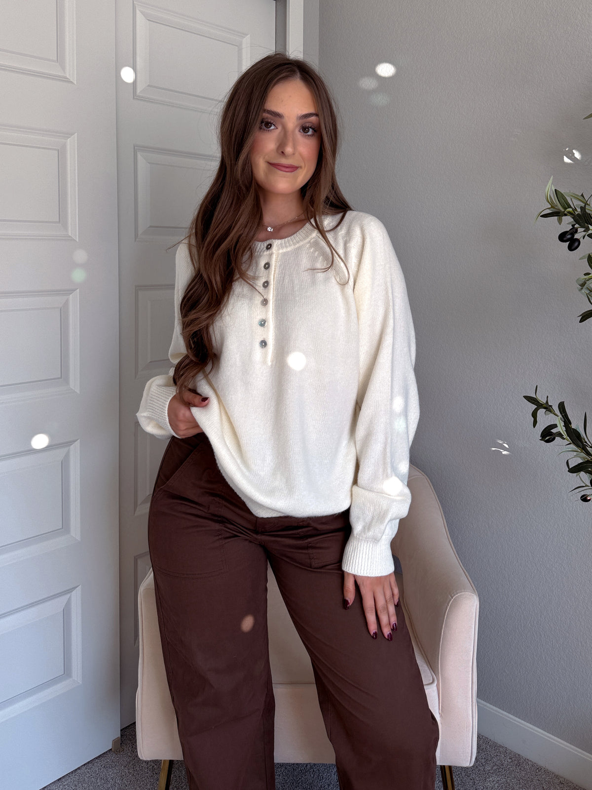 Lucie Oversized Henley Sweater (Cream)