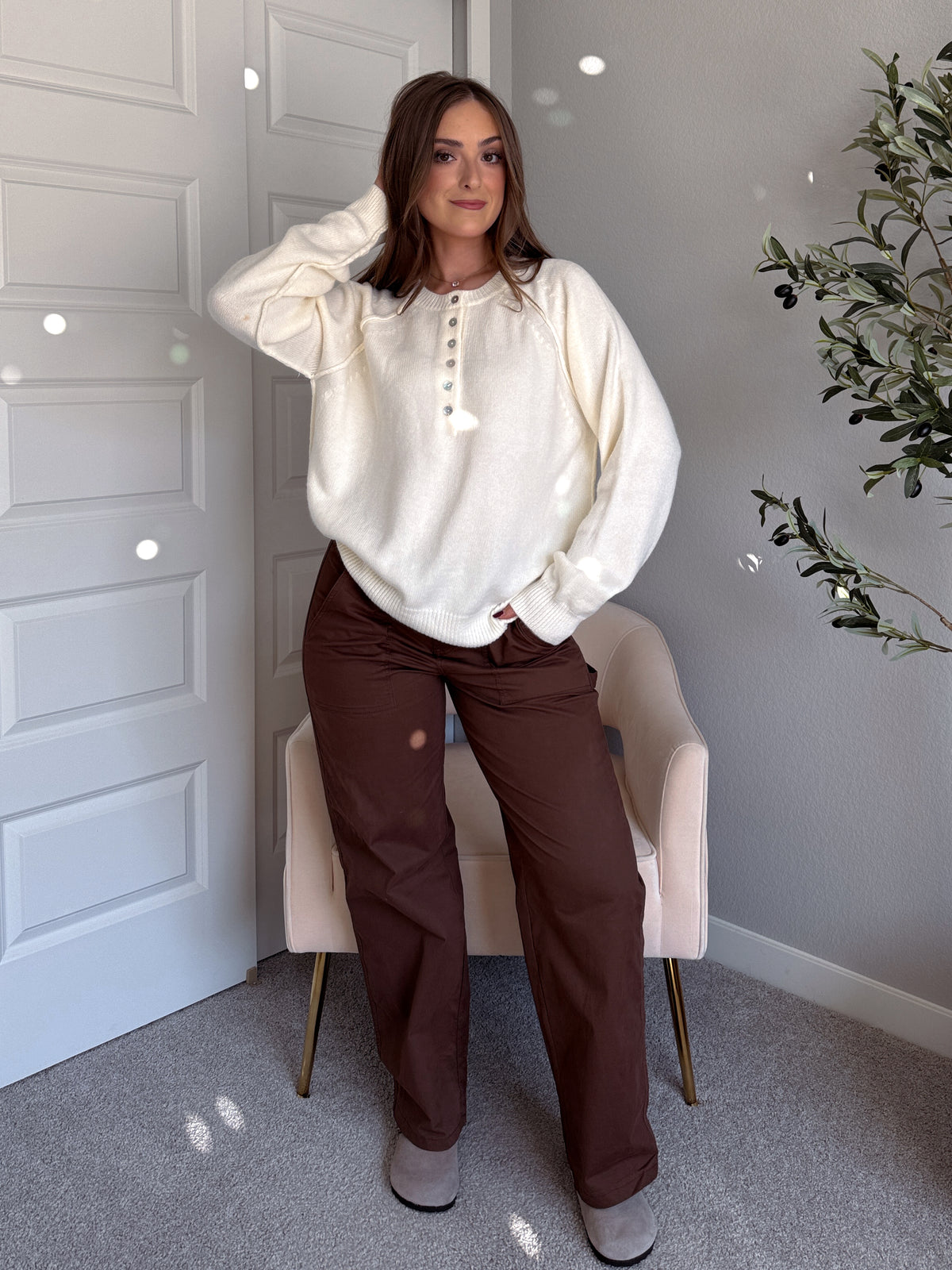 Lucie Oversized Henley Sweater (Cream)