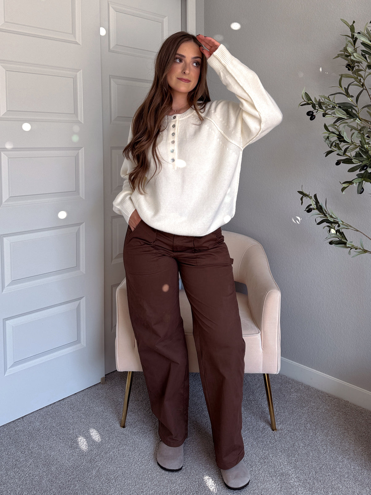 Lucie Oversized Henley Sweater (Cream)