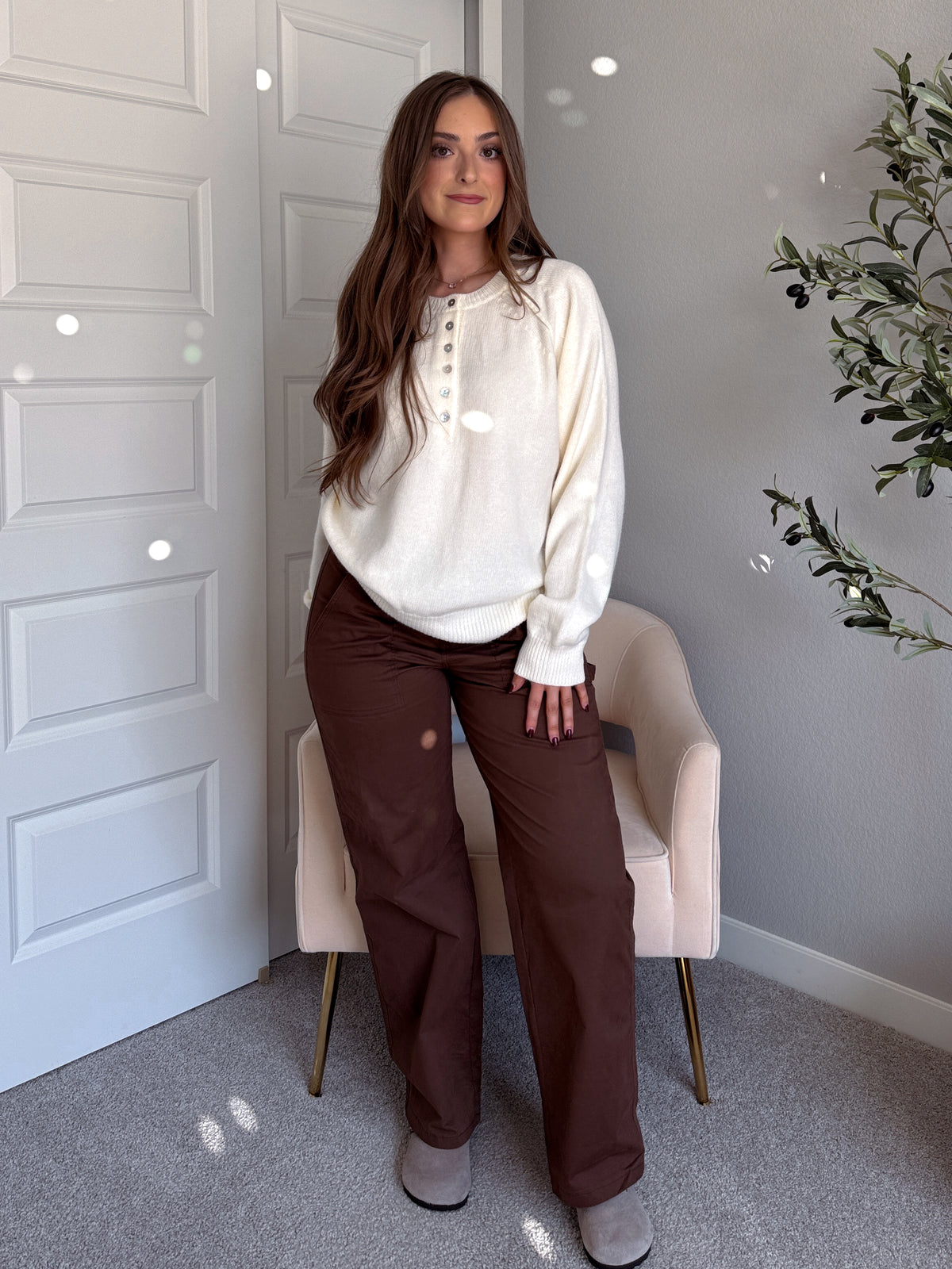 Lucie Oversized Henley Sweater (Cream)