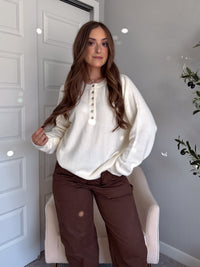 Lucie Oversized Henley Sweater (Cream)