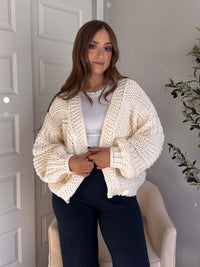 Lucy Chunky Knit Oversized Open-Front Cardigan (Cream)