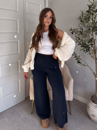 Lucy Chunky Knit Oversized Open-Front Cardigan (Cream)