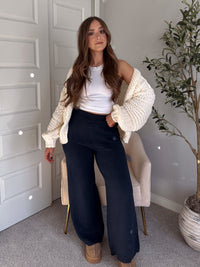 Lucy Chunky Knit Oversized Open-Front Cardigan (Cream)