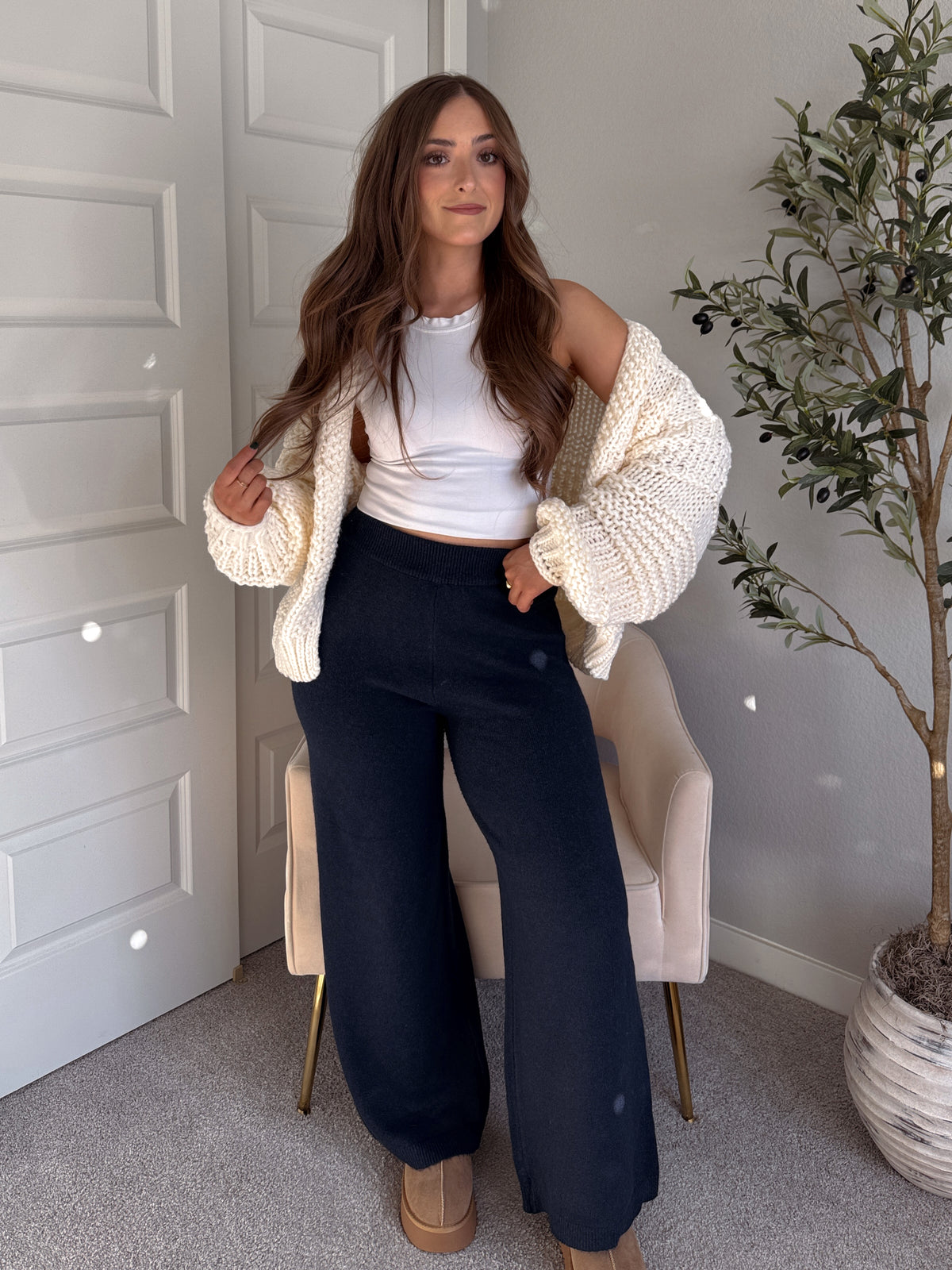 Lucy Chunky Knit Oversized Open-Front Cardigan (Cream)