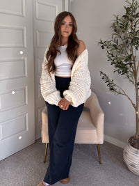 Lucy Chunky Knit Oversized Open-Front Cardigan (Cream)