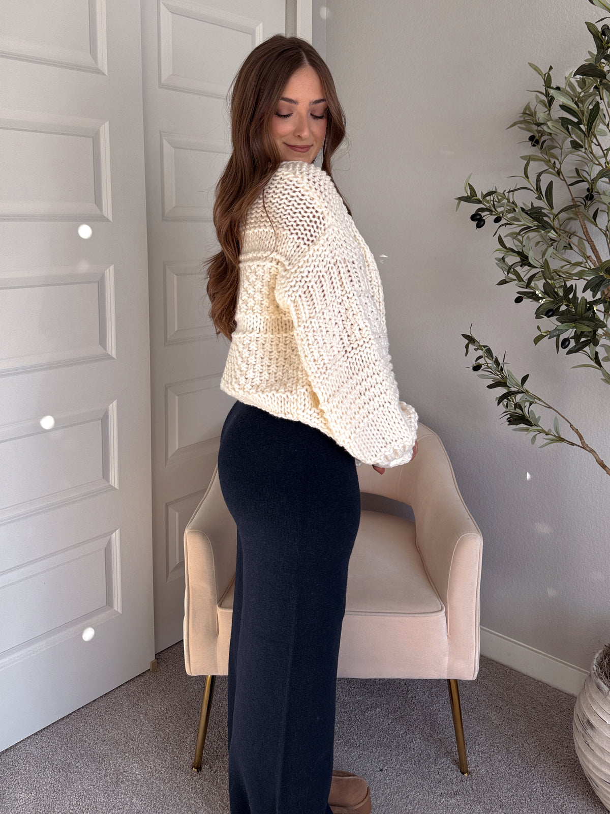 Lucy Chunky Knit Oversized Open-Front Cardigan (Cream)