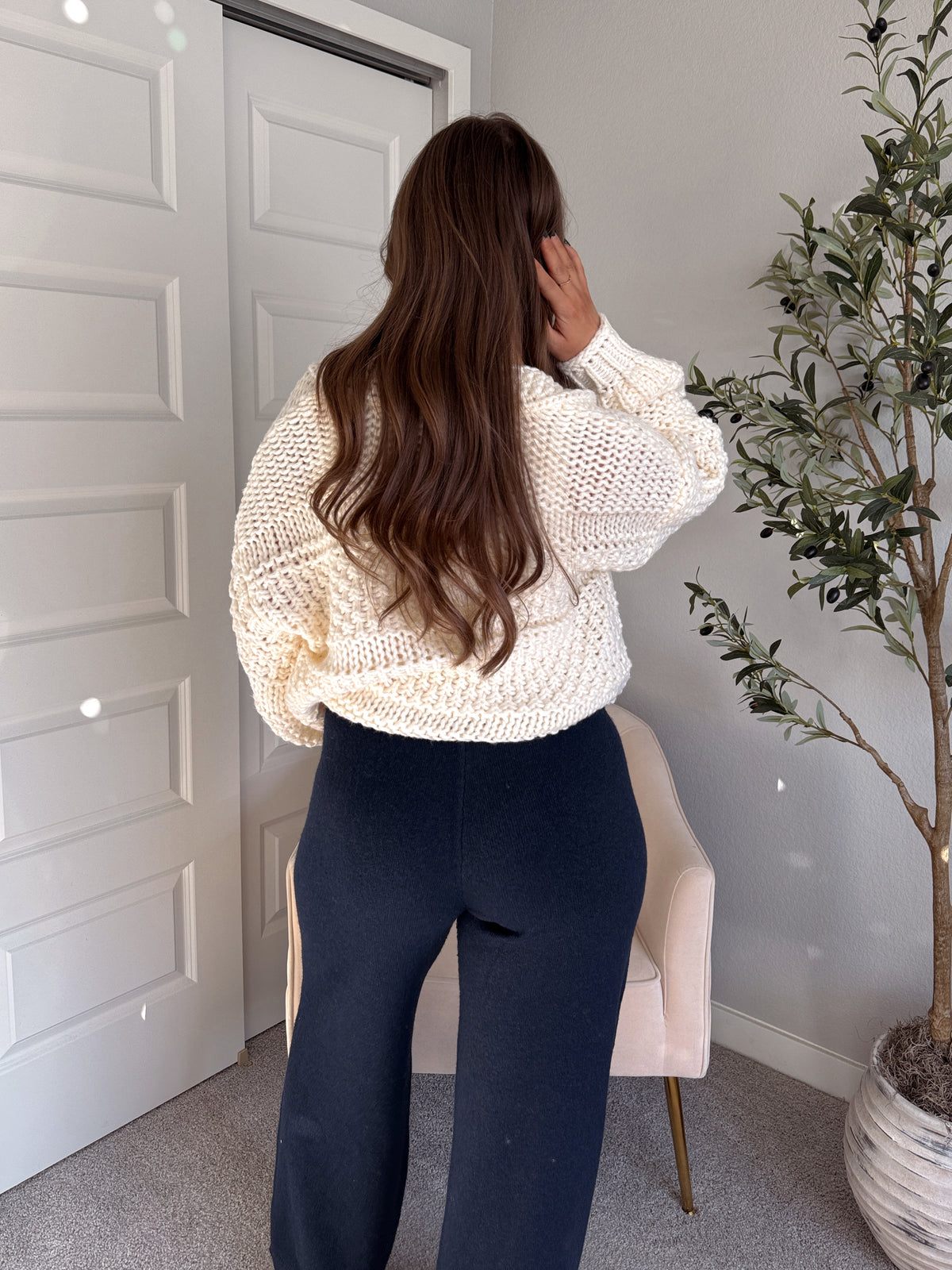 Lucy Chunky Knit Oversized Open-Front Cardigan (Cream)