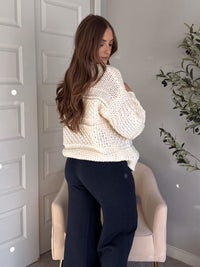 Lucy Chunky Knit Oversized Open-Front Cardigan (Cream)