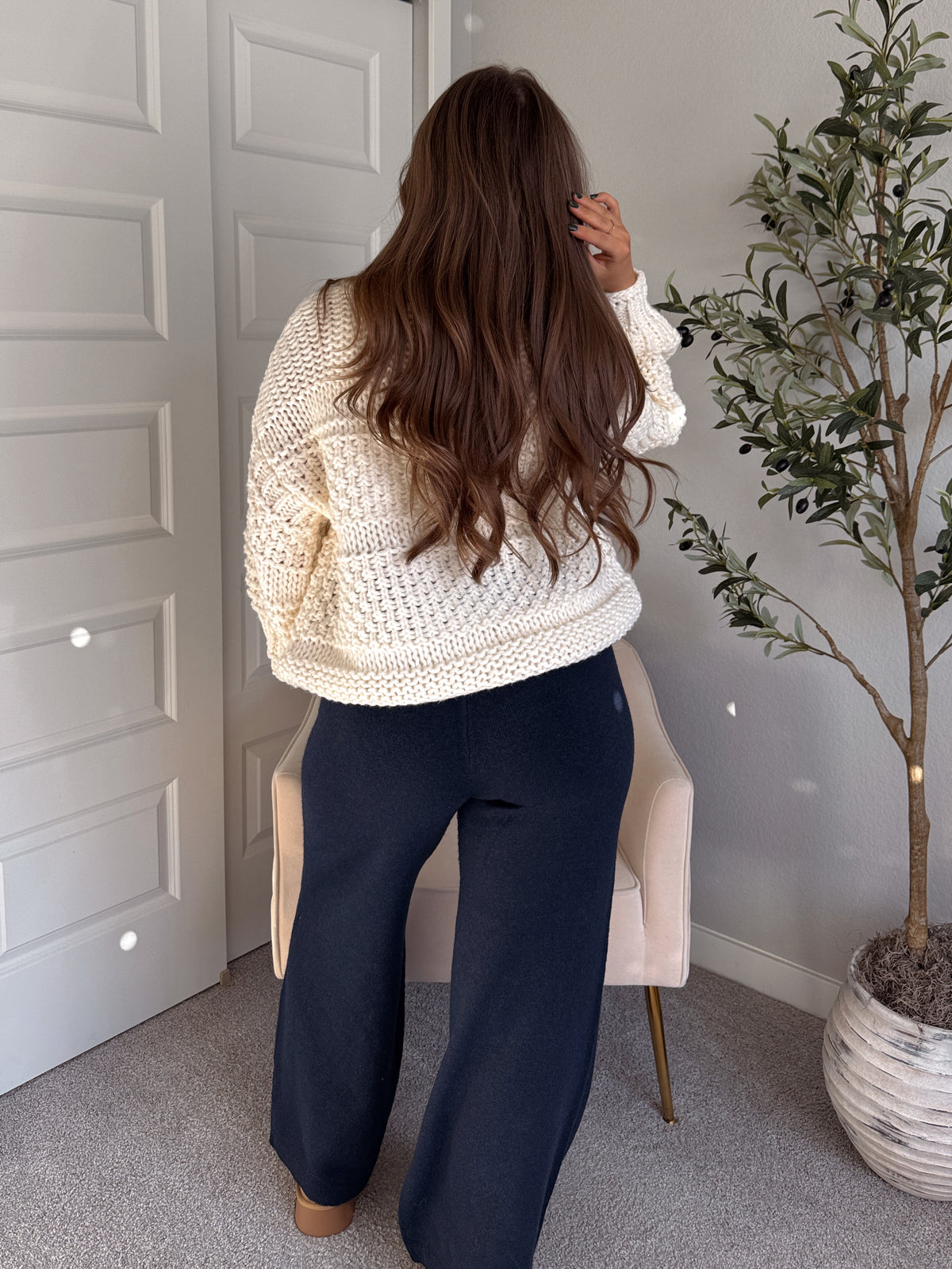 Lucy Chunky Knit Oversized Open-Front Cardigan (Cream)