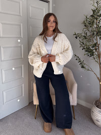 Lucy Chunky Knit Oversized Open-Front Cardigan (Cream)