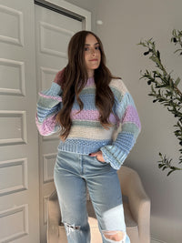 Mabel Striped Mock Neck Chunky Knit Sweater (Lilac/Multi)